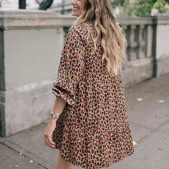Grace Atwood x Amazon The Drop Leopard Print  Long Sleeve Mini Dress Size Small - Picture 2 of 4